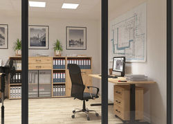 SETAS55 biuro, darbo kambario baldų komplektas: rašomasis stalas, komoda, spintelė, pastatoma lentyna