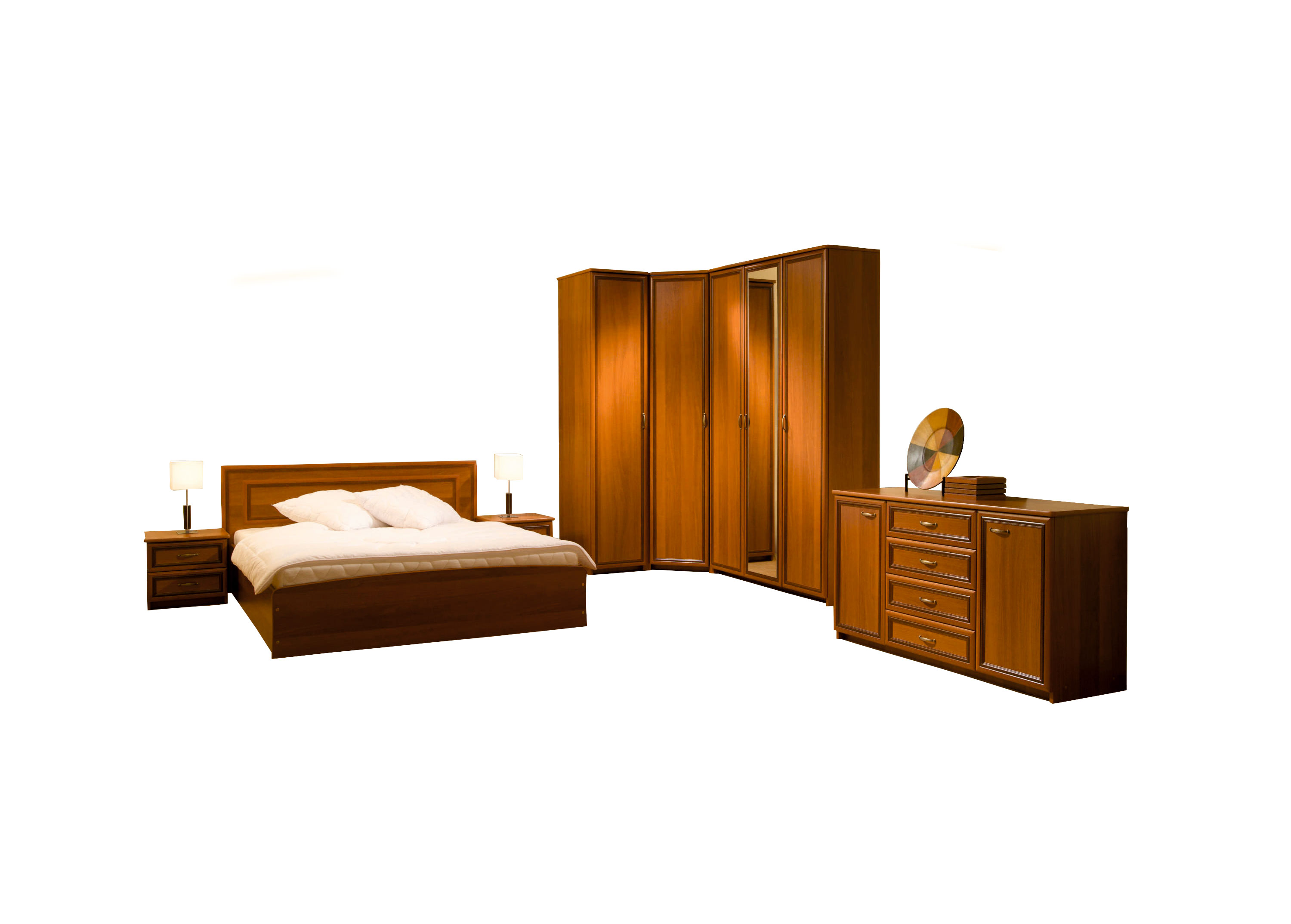 Miegamojo baldai | GBF Miegamojo baldų komplektas BRAVO II. Spinta, kampinė spinta, miegamojo lova, komoda, spintelė