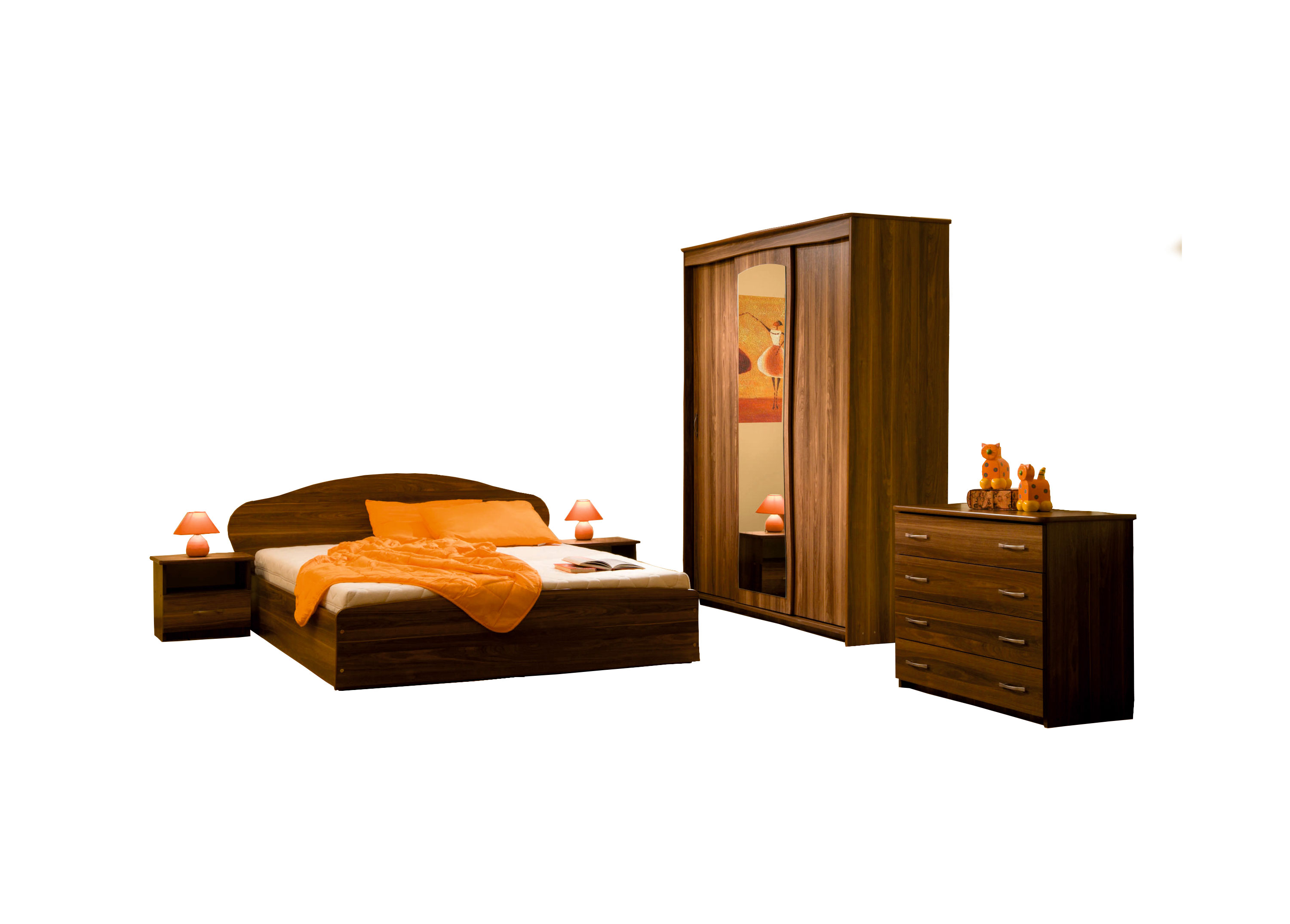 Miegamojo baldai | GBF Miegamojo baldų kolekcija: spinta, naktinė spintelė, komoda, miegamojo lova VAKARĖ