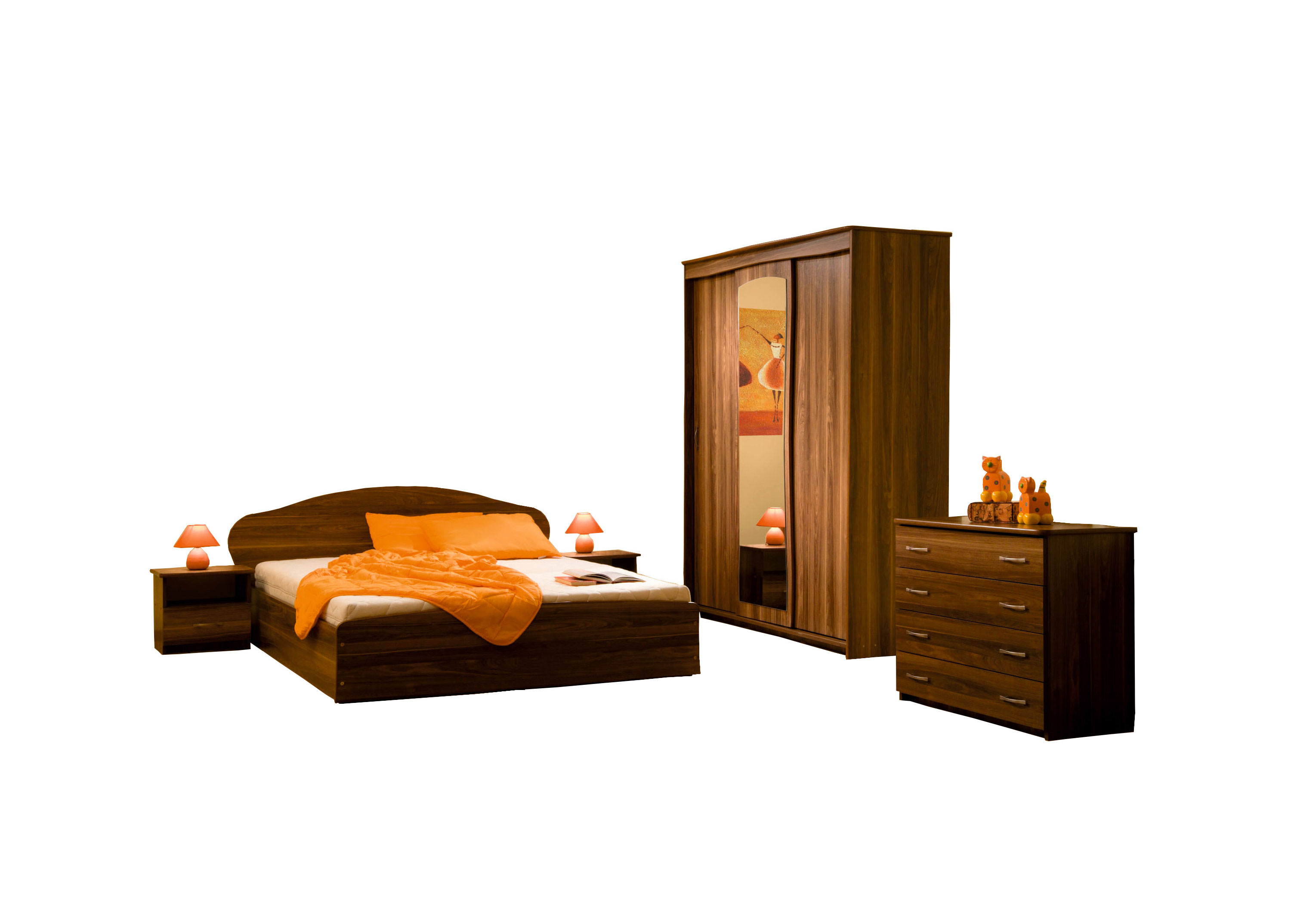 Miegamojo baldai | GBF Miegamojo baldų komplektas: spinta, spintelė prie lovos, komoda, miegamojo lova VAKARĖ