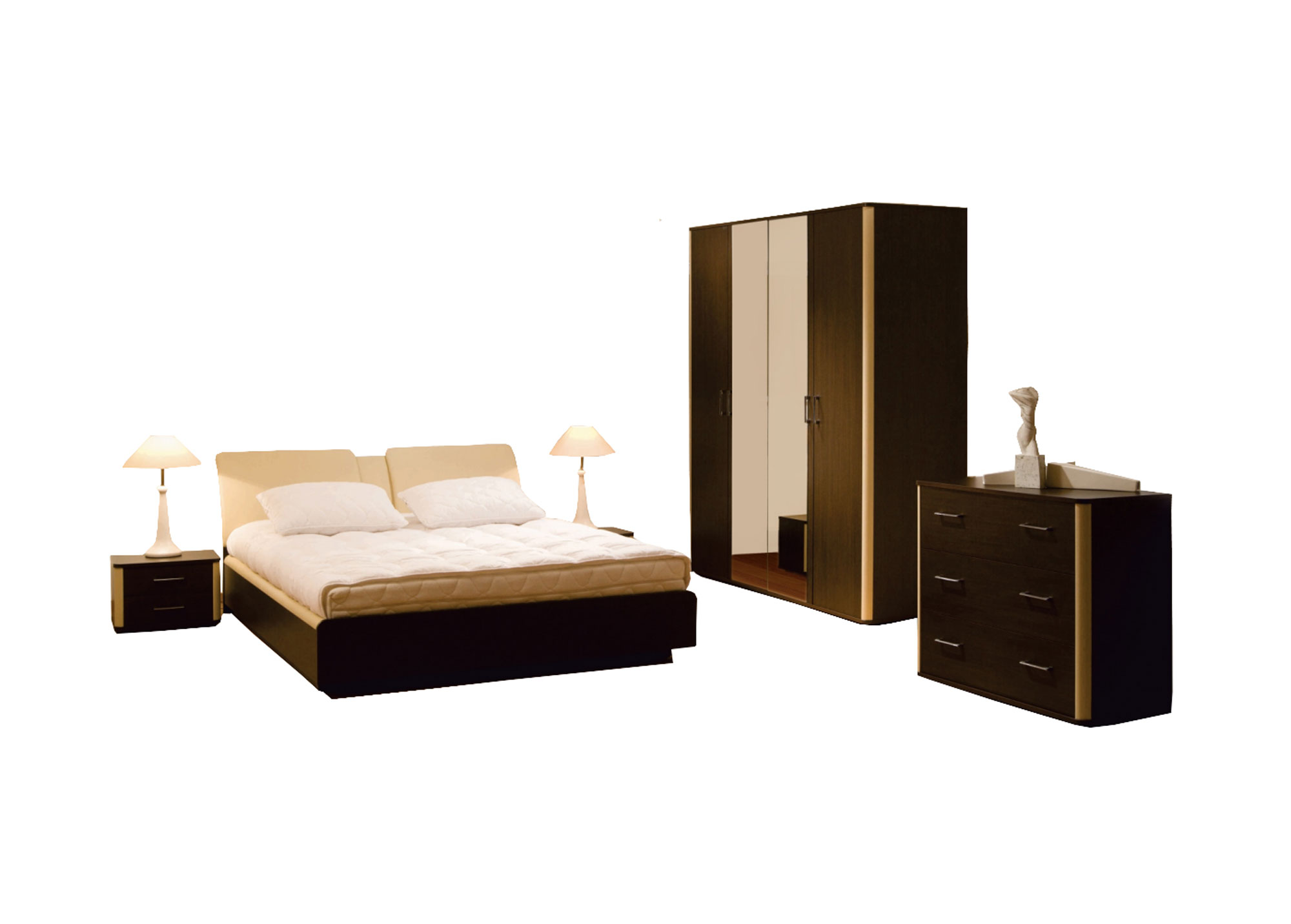 Miegamojo baldai | GBF Miegamojo baldų kolekcija: komoda su stalčiais, spinta, spintelė, miegamojo lova RIO