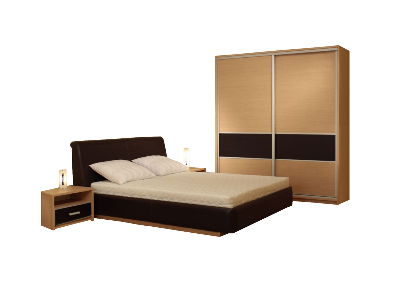 Miegamojo baldai | GBF Miegamojo baldų kolekcija: komoda su stalčiais, spinta, naktinė spintelė, miegamojo lova SOFT LINE