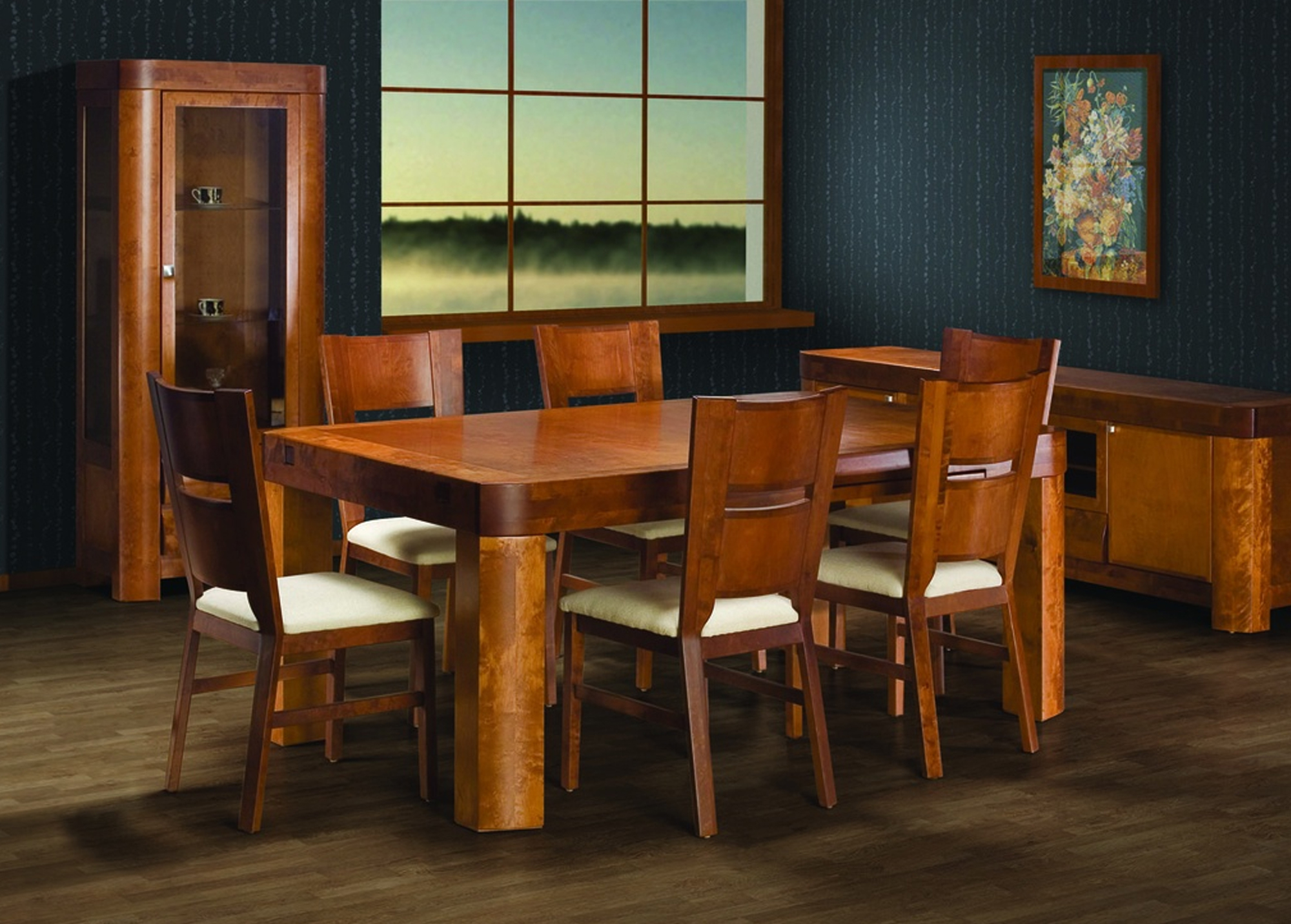 Svetainės baldai | Svetainės baldų kolekcija: komoda, vitrina, pietų stalas, valgomojo kėdė LILIAN