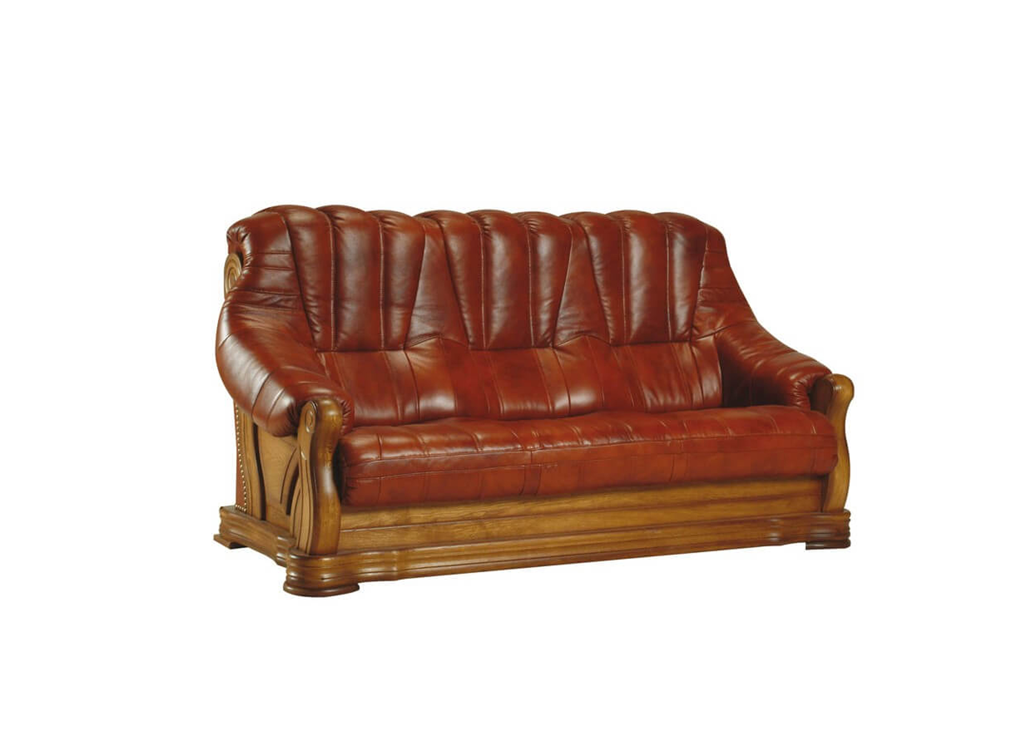 Svetainės baldai | Minkšta trivietė miegama sofa su medienos apdaila svetainei, valgomajam, biurui FREDAS II