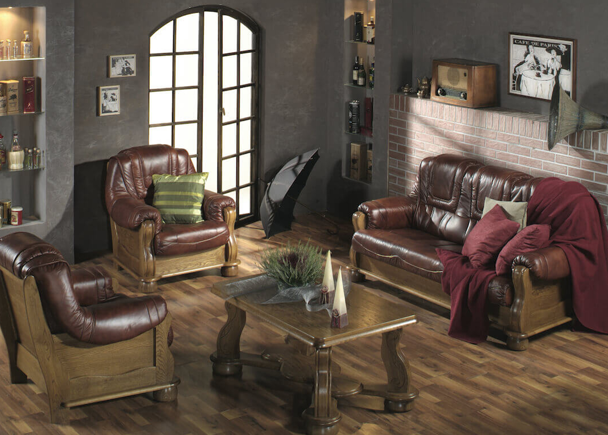 Svetainės baldai | Minkšta trivietė miegama sofa su medienos apdaila svetainei, valgomajam, biurui ITALIJA