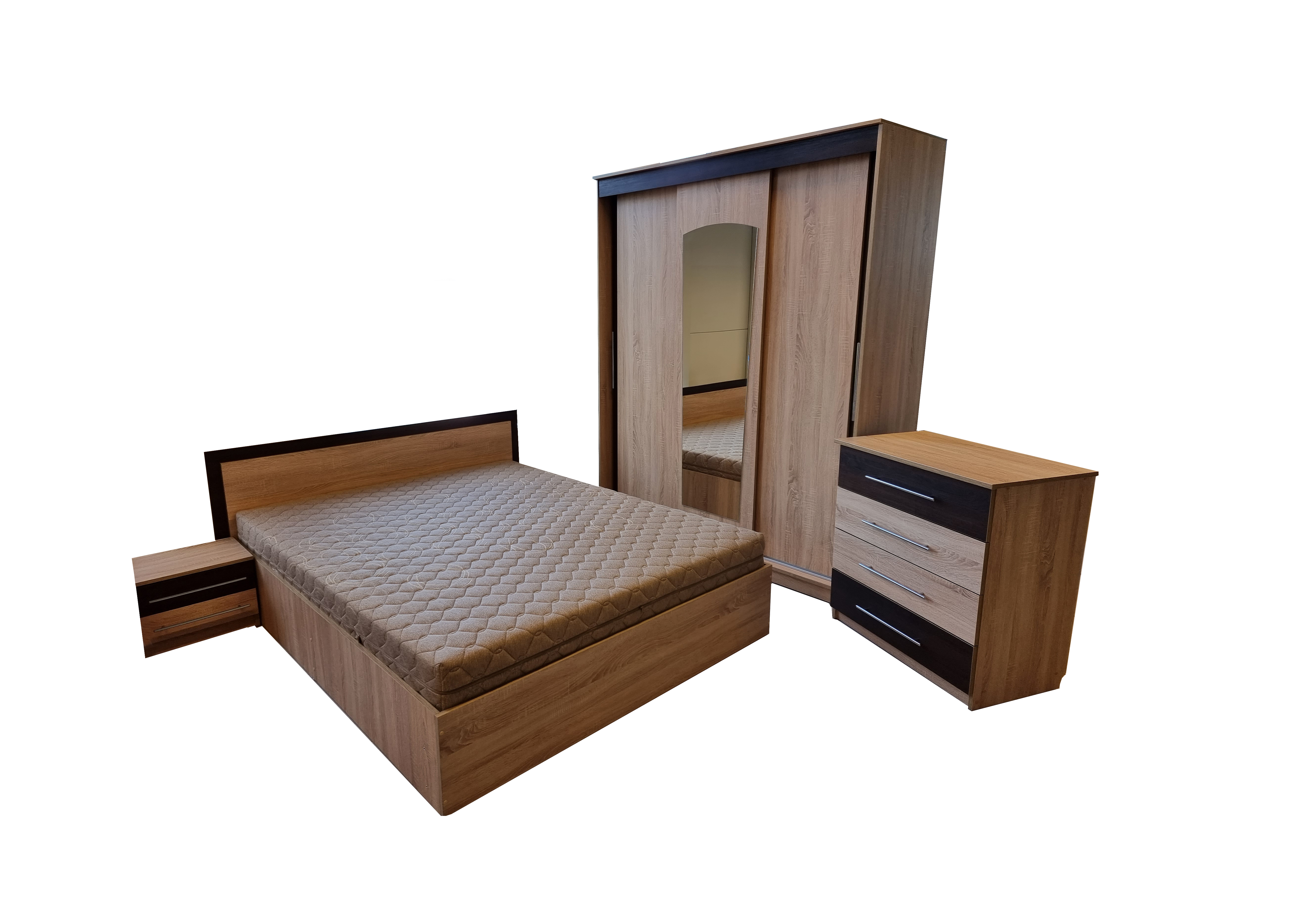 Miegamojo baldai | Dvigulė lova, komoda, spintelė, spinta - miegamojo kambario kolekcija NORA