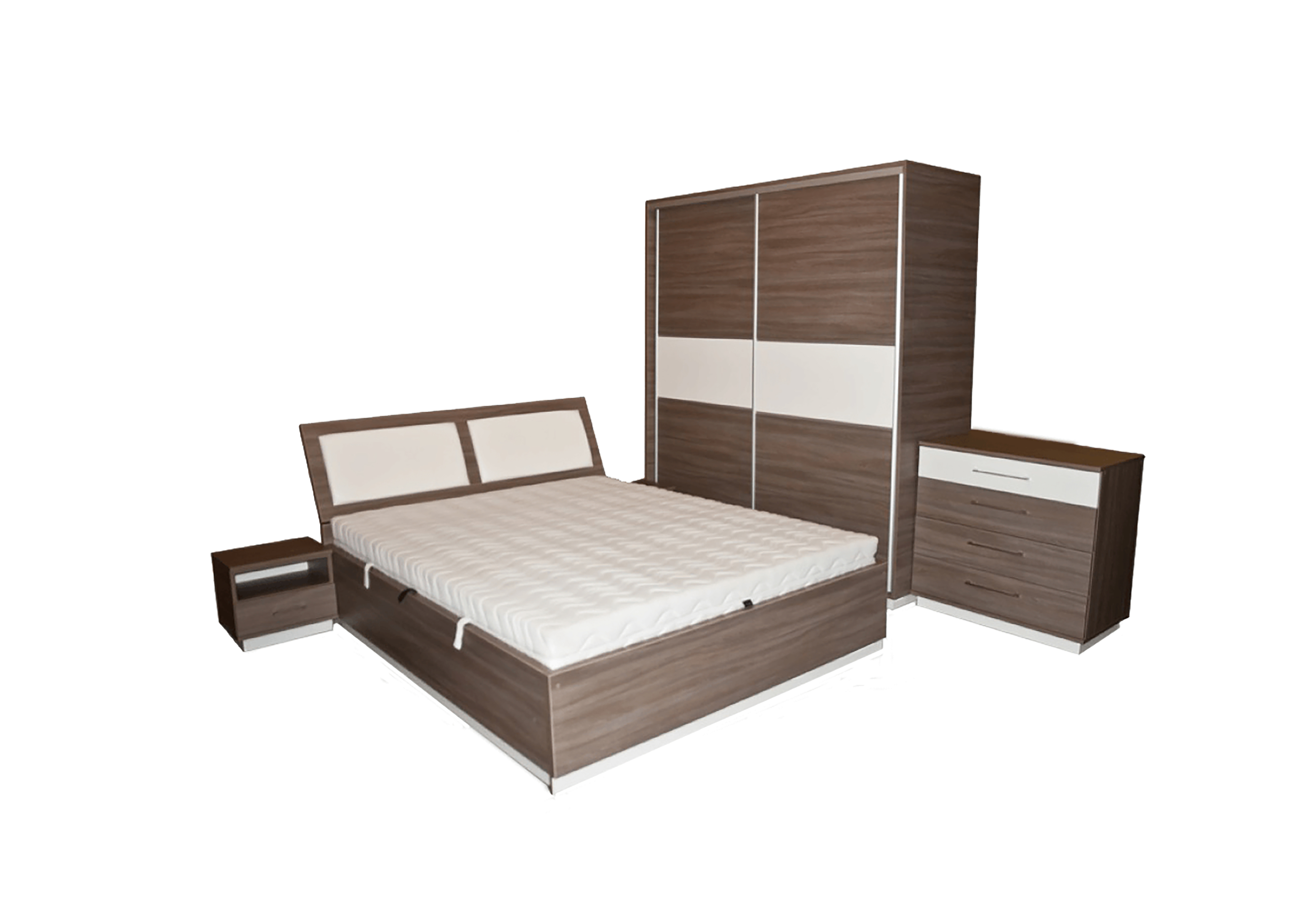 Miegamojo baldai | Dvigulė lova, komoda, spintelė, spinta - miegamojo kambario kolekcija TĖJA