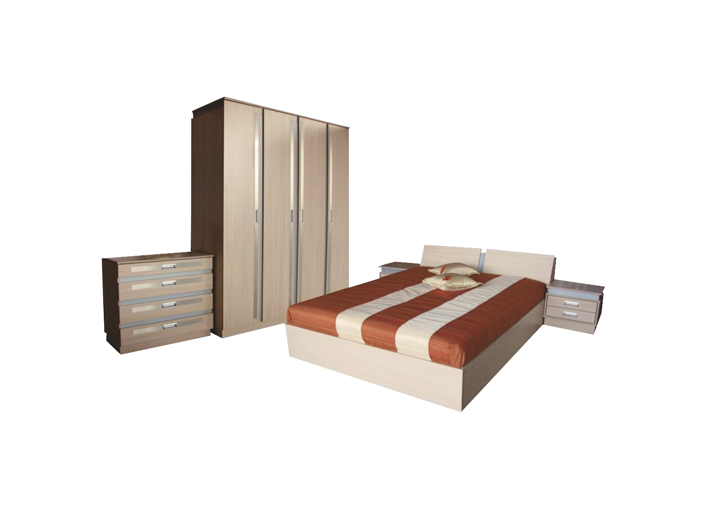 Miegamojo baldai | Dvigulė lova, komoda, spintelė, spinta - miegamojo kambario kolekcija DOMINO