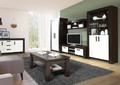 JULIUS31-2 svetainės baldų komplektas: TV staliukas, vitrina, indauja, lentyna, kavos staliukas, komoda