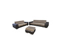 SALERNO 3+2+P minkštų baldų komplektas: dvivietė sofa su patalynės dėže, trivietė sofa - lova, pufas