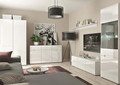 ALISA22 svetainės baldų komplektas: spinta, vitrina, komoda, TV spintelė, pakabinama lentyna