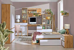 Vaiko kambario baldai | ARC14 vaikų, jaunuolio kambario komplektas. Rašomasis stalas, spinta, lentyna, lova, naktinė spintelė