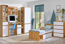 Vaiko kambario baldai | ARC16 vaikų, jaunuolio kambario komplektas. Rašomasis stalas, lentyna, spinta, komoda, lova