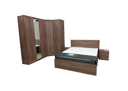 PORTO, GBF Miegamojo baldų komplektas: spinta, kampinė spinta, miegamojo lova, spintelė