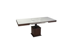 ART302SB stalas transformeris, žurnalinis staliukas, valgomojo stalas, medinis, baltas stiklas