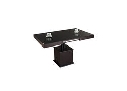 ART302SJ stalas transformeris, žurnalinis staliukas, valgomojo stalas, medinis, juodas stiklas
