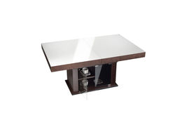 ART304SB stalas transformeris, žurnalinis staliukas, valgomojo stalas, medinis su baru, baltas stiklas