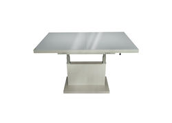 ART325SB stalas transformeris, žurnalinis staliukas, valgomojo stalas, medinis, baltas, baltas stiklas