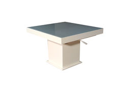 ART302SP stalas transformeris, žurnalinis staliukas, valgomojo stalas, medinis, baltas, pilkas stiklas