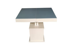 ART302SP stalas transformeris, žurnalinis staliukas, valgomojo stalas, medinis, baltas, pilkas stiklas