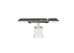 ART302SJ stalas transformeris, žurnalinis staliukas, valgomojo stalas, medinis, baltas, juodas stiklas