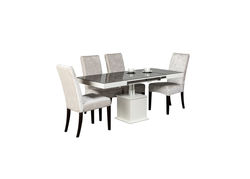 ART302SJ stalas transformeris, žurnalinis staliukas, valgomojo stalas, medinis, baltas, juodas stiklas