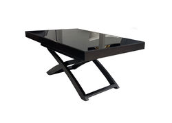 Svetainės baldai | ART329SJ stalas transformeris, žurnalinis staliukas, valgomojo stalas, medinis, venge spalva, juodas stiklas