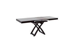 ART329SJ stalas transformeris, žurnalinis staliukas, valgomojo stalas, medinis, venge spalva, juodas stiklas