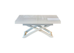 Stalai | ART329SB stalas transformeris, žurnalinis staliukas, valgomojo stalas, medinis, baltas, baltas stiklas