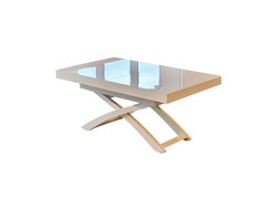 ART329SB stalas transformeris, žurnalinis staliukas, valgomojo stalas, medinis, baltas, baltas stiklas