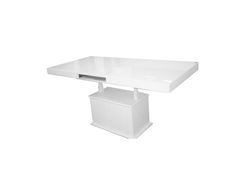 ART304SB stalas transformeris, žurnalinis staliukas, valgomojo stalas, medinis su baru, balta spalva, baltas stiklas