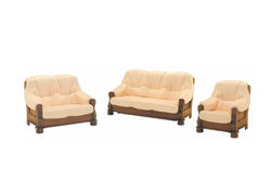 ADOMAS 3+2+1 sofa, miegama sofa, fotelis - minkštų baldų komplektas su medienos apdaila svetainei, valgomajam, biurui