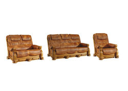 Svetainės baldai | Sofa, miegama sofa, fotelis - minkštų baldų komplektas su medienos apdaila svetainei, valgomajam, biurui  JULIUS II 3+2+1