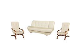 Svetainės baldai | Sofa miegama, fotelis - minkštų baldų komplektas su medienos apdaila svetainei, valgomajam, biurui  ERIKAS 3+1+1