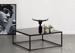 DOMINO, MAGRĖS BALDAI kavos staliukas, stiklinis žurnalinis staliukas svetainei, valgomajam, biurui, 90 x 90 cm
