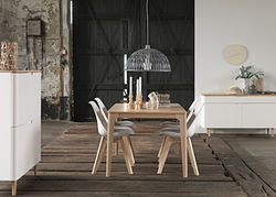 AM2 skandinaviško stiliaus pietų stalas, ištraukiamas virtuvės, valgomojo, svetainės stalas 