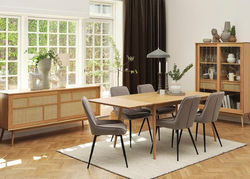 BARRALI 1 NATŪRALUS ĄŽUOLAS skandinaviško stiliaus pietų stalas, ištraukiamas virtuvės, valgomojo, svetainės stalas
