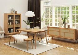 BARRALI 3 NATŪRALUS ĄŽUOLAS skandinaviško stiliaus suoliukas svetainės, valgomojo kambariui, valgomojo, pietų stalui