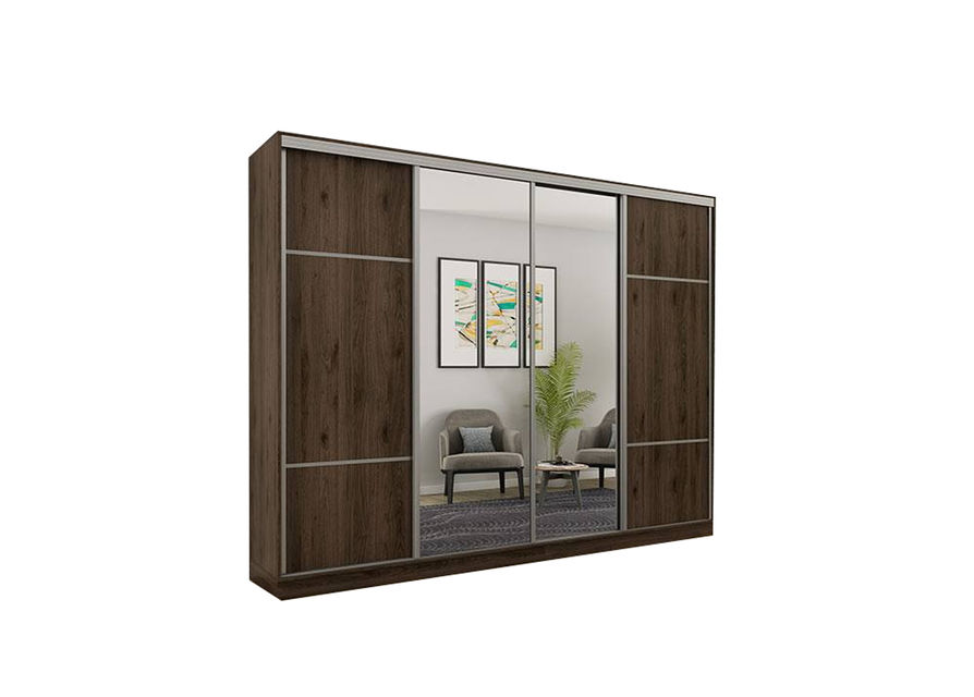 Svetainės baldai | 4D/300 spinta miegamajam, prieškambariui, svetainei, vaikų kambariui, biurui, riešutas, sidabrinė