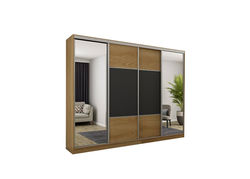Svetainės baldai | 4D/300 spinta miegamajam, prieškambariui, svetainei, vaikų kambariui, biurui, karamelinis ąžuolas/juoda, sidabrinė