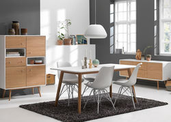 TU svetainės baldų kolekcija: komoda, TV staliukas, pietų, virtuvės stalas