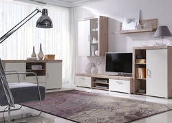 RUMBA14 svetainės baldų komplektas: TV staliukas, komoda, spintelė, lentyna, san marino, crem
