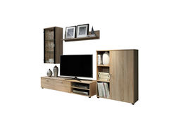 DENAS svetainės baldų komplektas: TV staliukas, spintelė, komoda, lentyna, sonoma