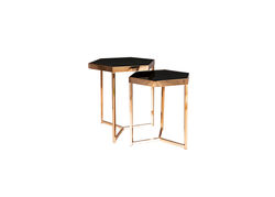 NEVADA ŠAMPANINĖ elegantiškų kavos staliukų komplektas svetainės, valgomojo kambariui, žurnaliniai staliukai biurui