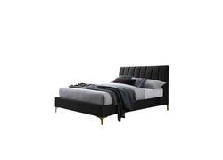 MIRELA160 JUODA klasikinio dizaino minkšta dvigulė lova miegamojo kambariui