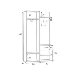 Prieškambario baldai | S400 BALTA prieškambario komplektas, spinta su kabykla, prieškambario veidrodis, batų spintelė