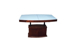 Svetainės baldai | ART308SB stalas transformeris, žurnalinis staliukas, valgomojo stalas, medinis, baltas stiklas