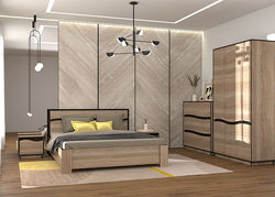 GENUJA SONOMA/VENGĖ klasikinio stiliaus miegamojo baldų kolekcija: dvigulė lova, spinta, spintelė, komoda