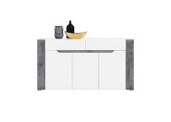 BREDAS11 svetainės baldų komplektas: komoda, vitrina, indauja, kavos staliukas, pakabinama lentyna
