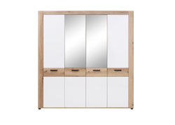 BERTA18 miegamojo baldų komplektas: spinta su veidrodžiu, dvigulė lova, naktinė spintelė su stalčiumi
